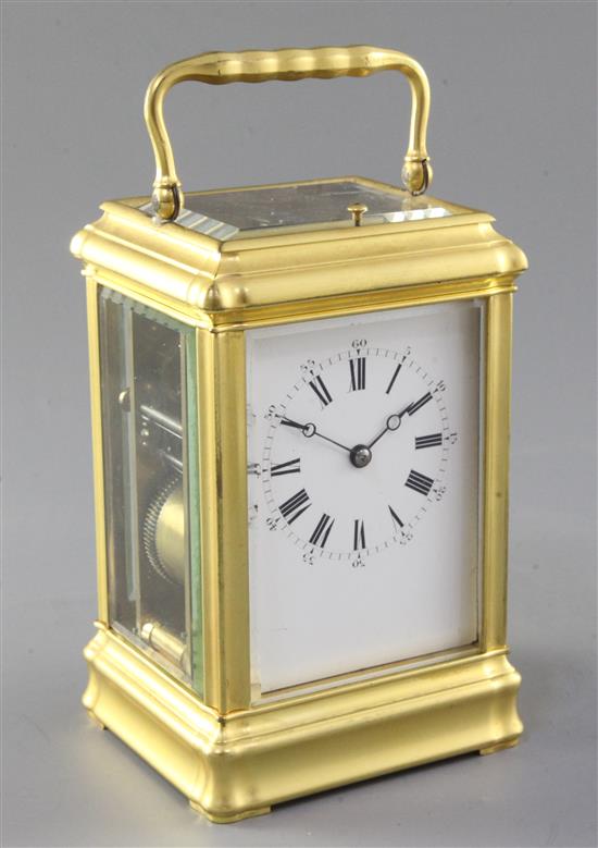 A late 19th century French gilt brass carriage clock, Margaine, height 18cm